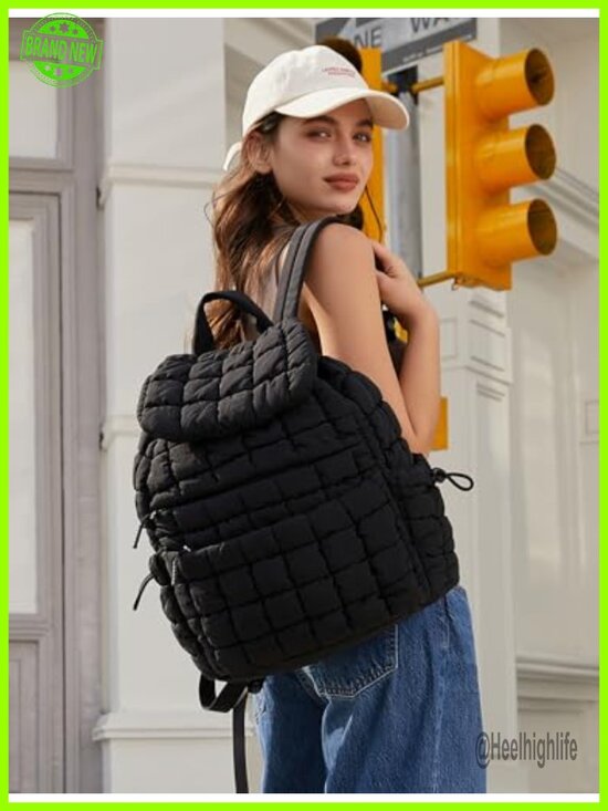 Puffy Quilted Backpack Purse, Casual Lightweight Daypack for Women Travel main image 5